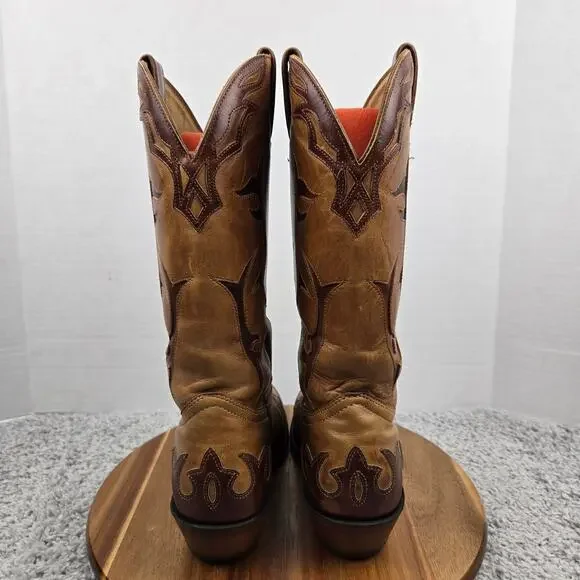 Boulet Womens 9.5C/B Brown Two Tone Inlay Casual Lifestyle Western Cowgirl Boots - Picture 6 of 16